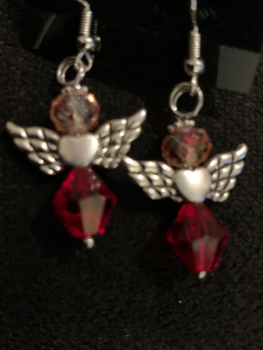 Red and Golden Crystal Angel Earrings